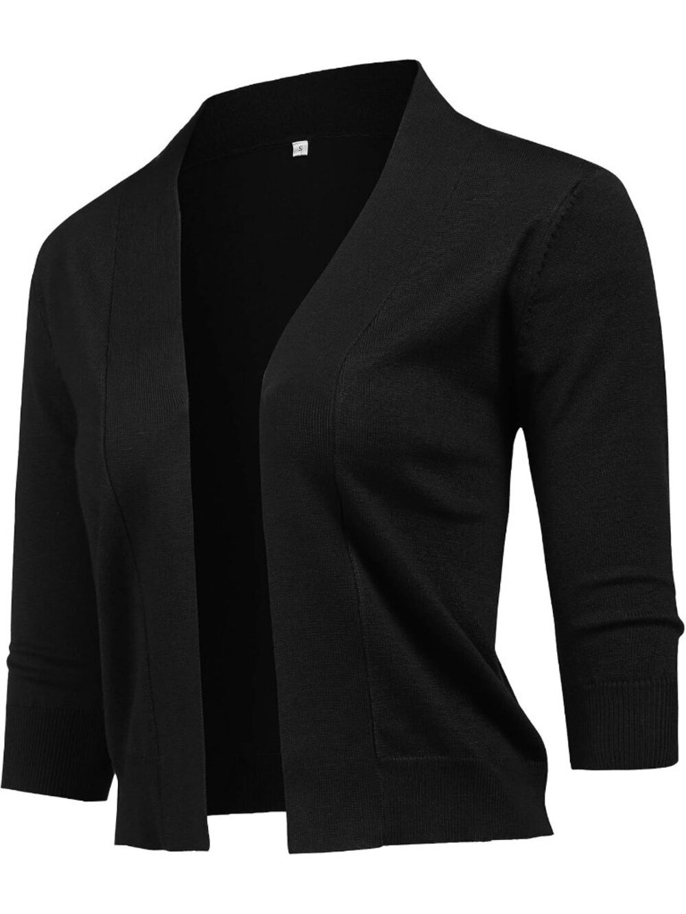 🆕Women's Black Classic Lightweight Cropped Cardigan Sweater 3/4 Sleeve Shrug